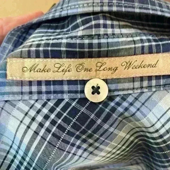 Tommy Bahama Jeans Button Down Plaid Shirt Size Large, Grey/Navy blue plaid - Picture 8 of 9